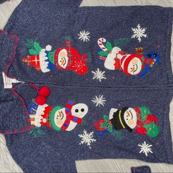 Vintage tiara international snowman Christmas sweater cardigan beaded zip up siz - Picture 4 of 5